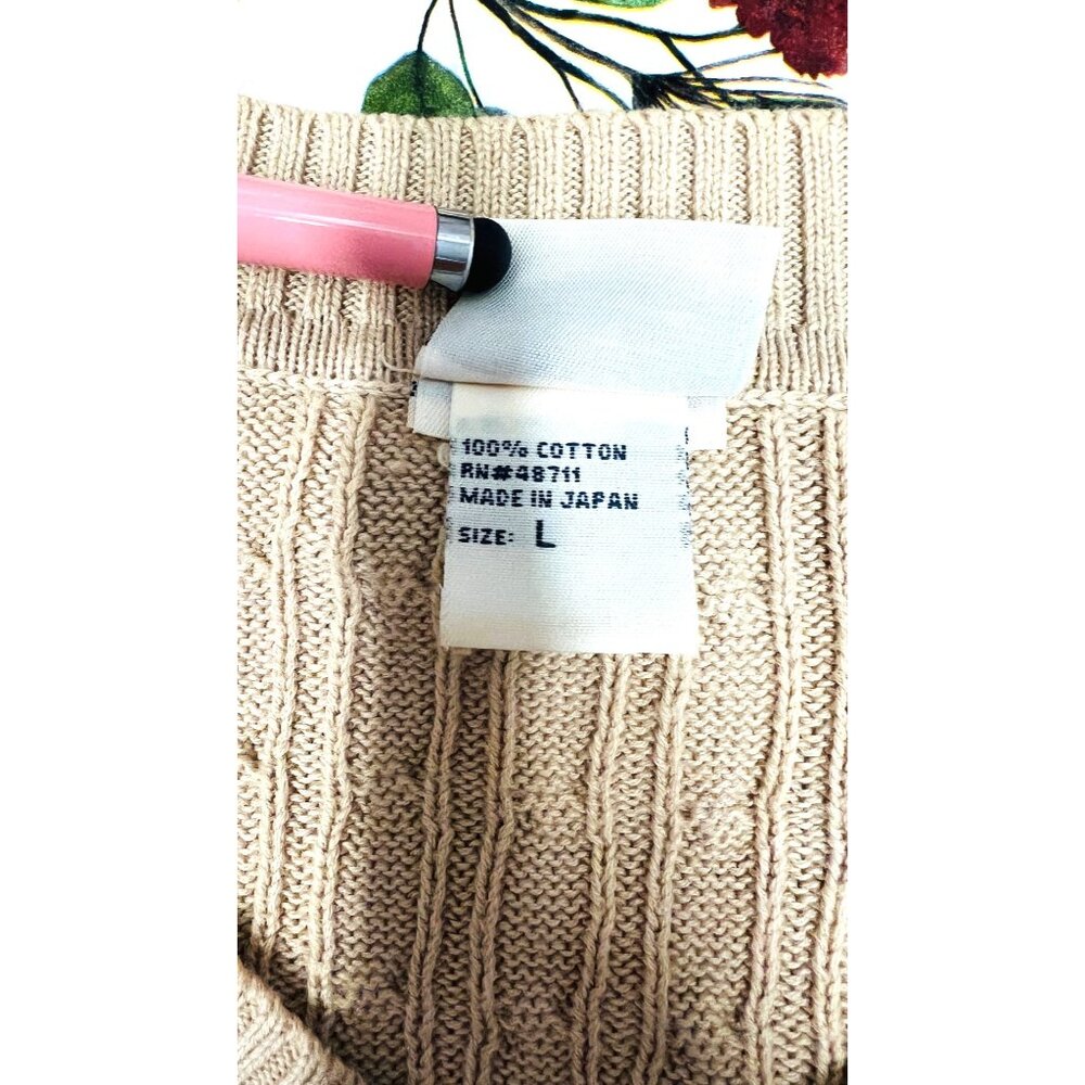 Falls Creek Women’s Beige/Tan Cable Knit Sweater LARGE 100% Cotton Made In Japan - Picture 4 of 4